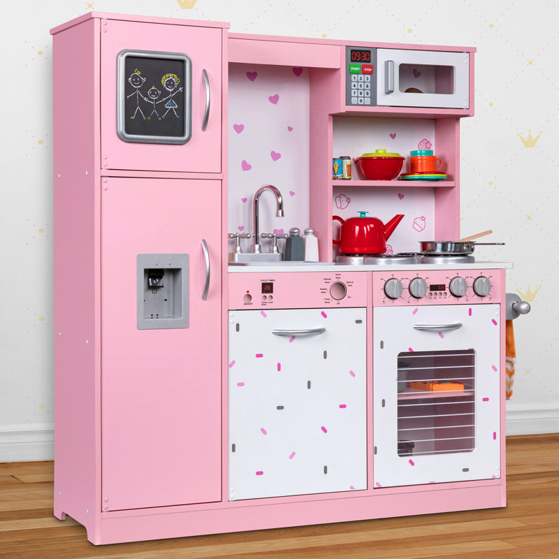 Lil Jumbl Kids Kitchen Set Wooden Pretend Play Kitchen with Sounds Accessories Pink Sprinkles